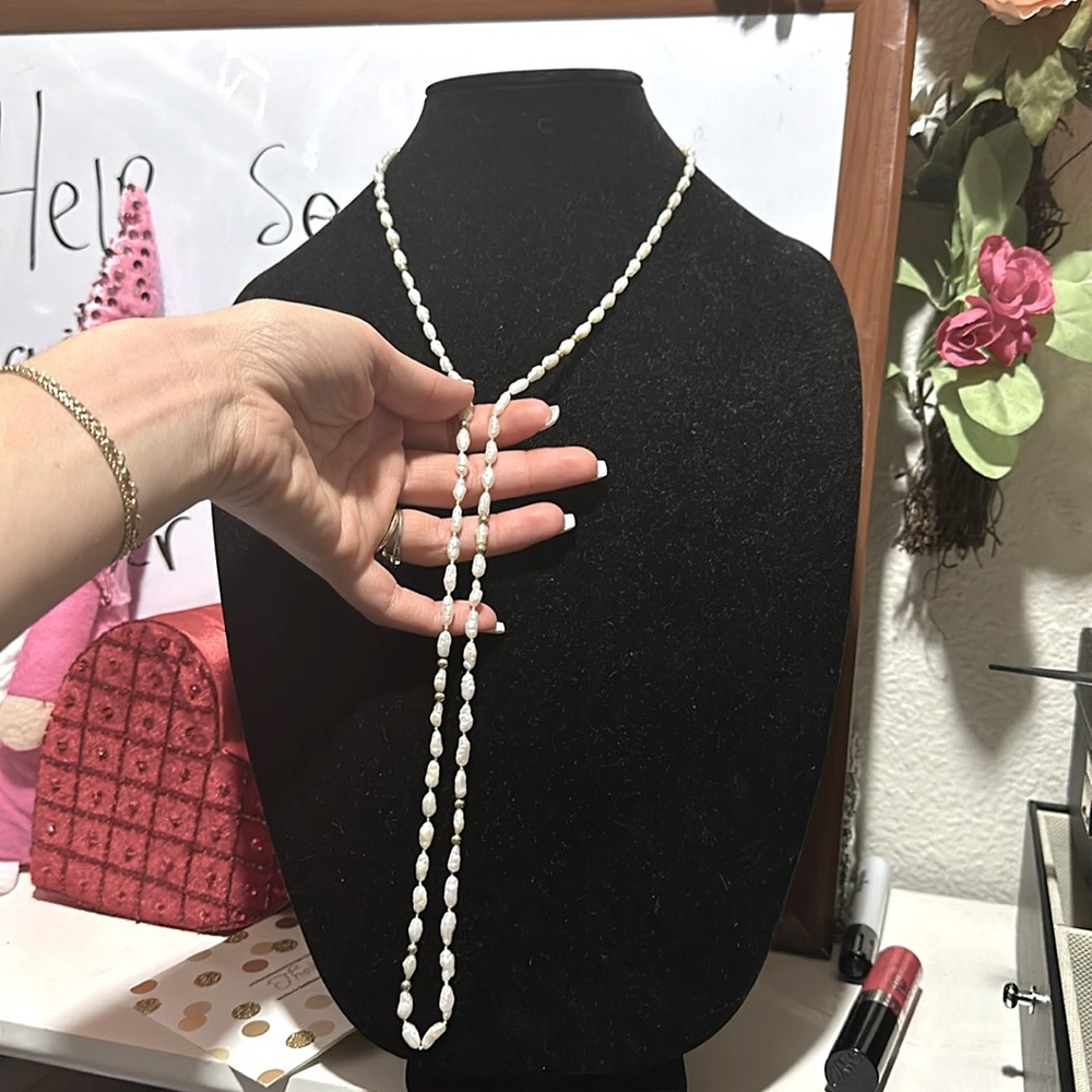 💗37inch ! Pearl and 14 yellow gold beads and clasp